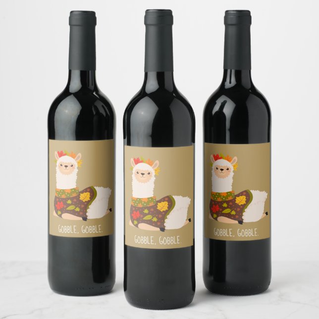 Funny Llama Turkey Thanksgiving  Wine Label (Bottles)