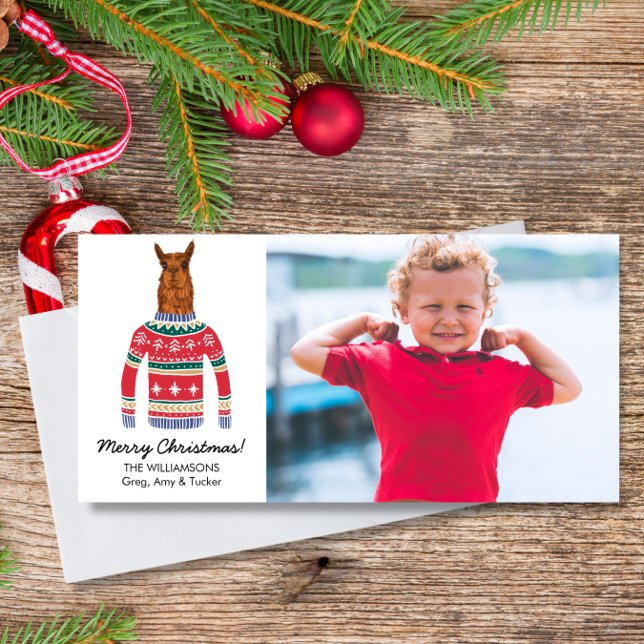Funny Llama Ugly Christmas Sweater Custom Photo Holiday Card (Creator Uploaded)