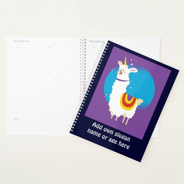 Funny Llama Unicorn Alpaca Kawaii Cute Add Name Planner (Display)