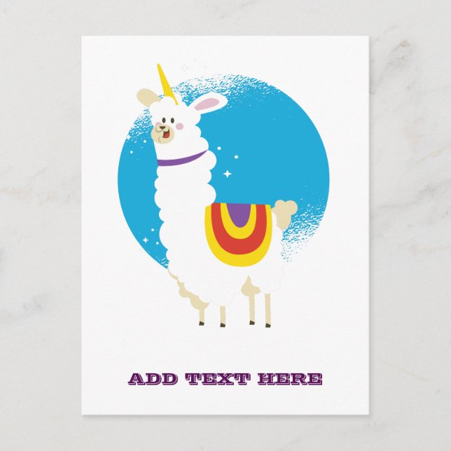 Funny Llama Unicorn Alpaca Kawaii Cute Add Name Postcard (Front)