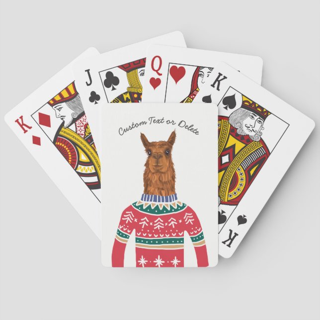 Funny Llama Wearing Ugly Christmas Nordic Sweater Poker Cards (Back)