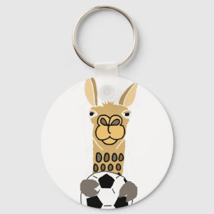 Funny Llama with Soccer Ball Art Keychain
