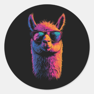 Funny Llama With Sunglasses Colorful No Drama Anim Classic Round Sticker