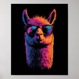 Funny Llama With Sunglasses Colorful No Drama Anim Poster