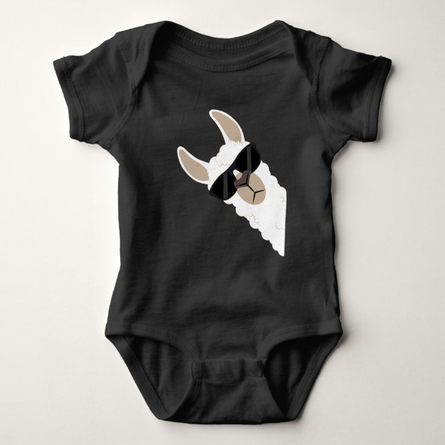 Funny Llama with sunglasses cool alpaca Baby Bodysuit (Front)