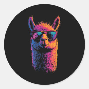 Funny Llama With Sungles Colorful No Drama Animal Classic Round Sticker