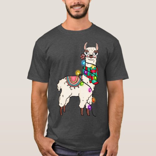 Funny Llama Wrapped in Christmas Lights Llama Love T_Shirt