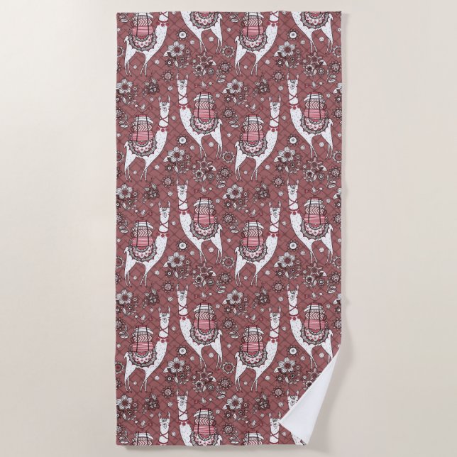 Funny Llamas Pattern Beach Towel (Front)