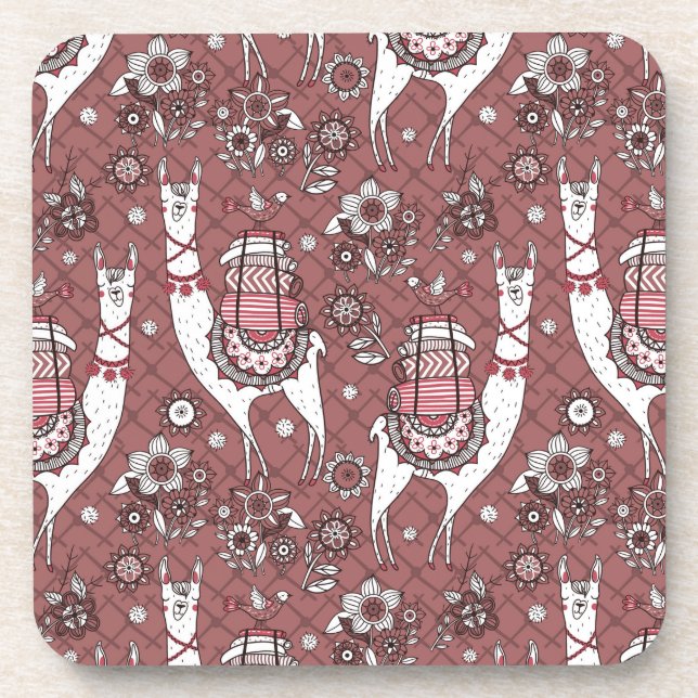 Funny Llamas Pattern Beverage Coaster (Front)
