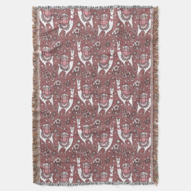 Funny Llamas Pattern Throw Blanket (Front Vertical)