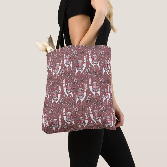 Funny Llamas Pattern Tote Bag (Close Up)