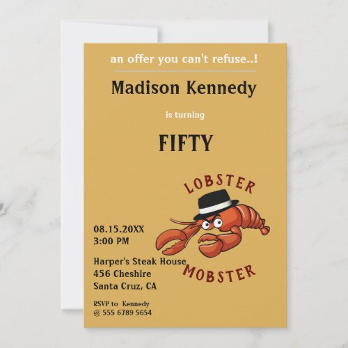 Funny Lobster Mobster Gangster 50th Birthday Party Invitation
