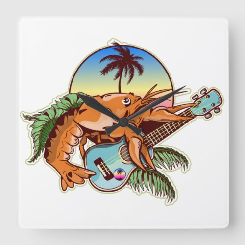 funny lobster playing a ukulele square wall clock