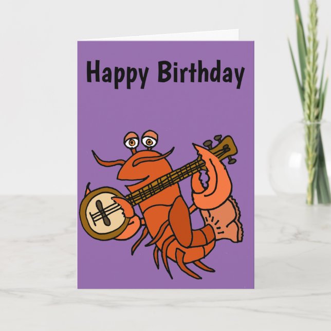 Funny Lobster Playing Banjo Cartoon Card (Front)