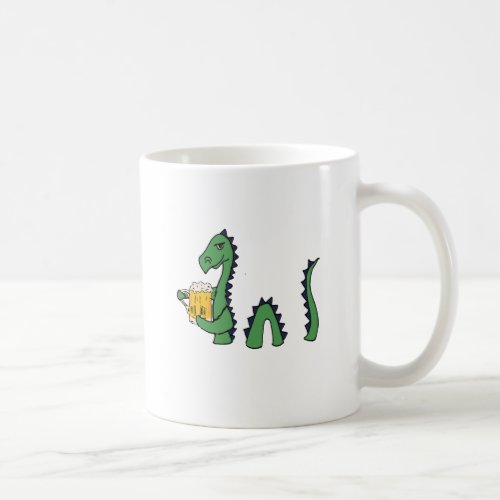 Funny Loch Ness Monster Drinking Beer Cartoon Coffee Mug