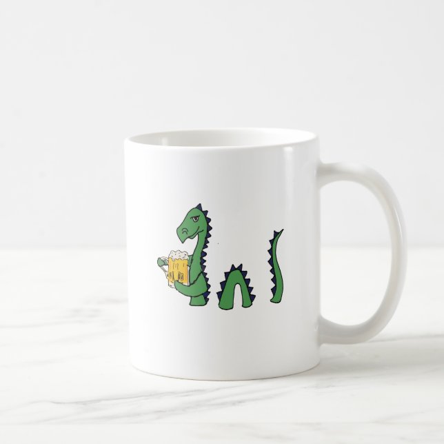 Funny Loch Ness Monster Drinking Beer Cartoon Coffee Mug (Right)