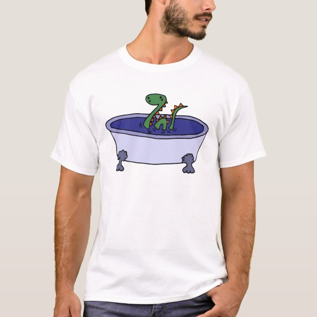Funny Loch Ness Monster in Bathtub T-Shirt (Front)
