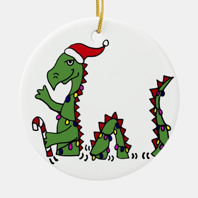 Funny Loch Ness Monster in Santa Hat Christmas Ceramic Ornament (Front)