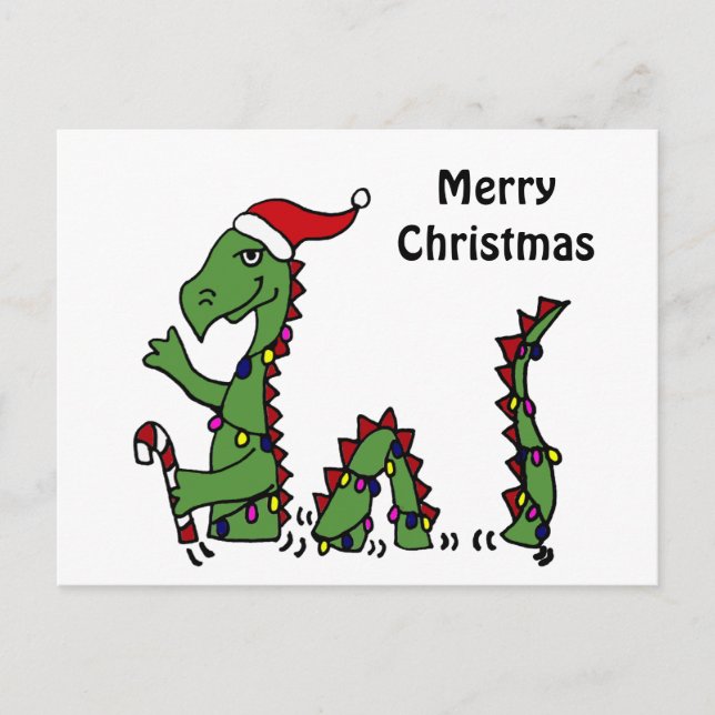 Funny Loch Ness Monster in Santa Hat Christmas Holiday Postcard (Front)