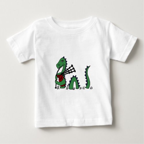Funny Loch Ness Monster Playing Bagpipes Baby T_Shirt