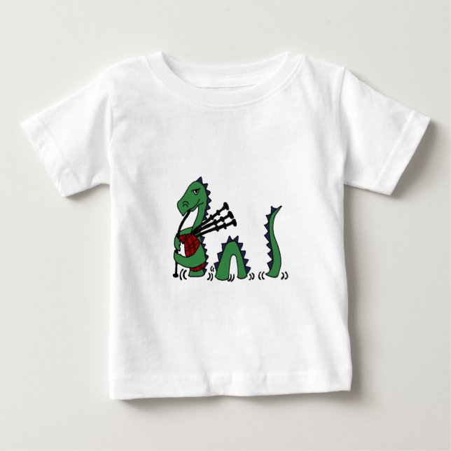 Funny Loch Ness Monster Playing Bagpipes Baby T-Shirt (Front)