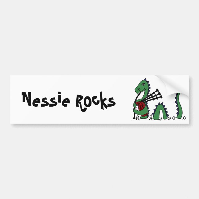 Funny Loch Ness Monster Playing Bagpipes Bumper Sticker (Front)