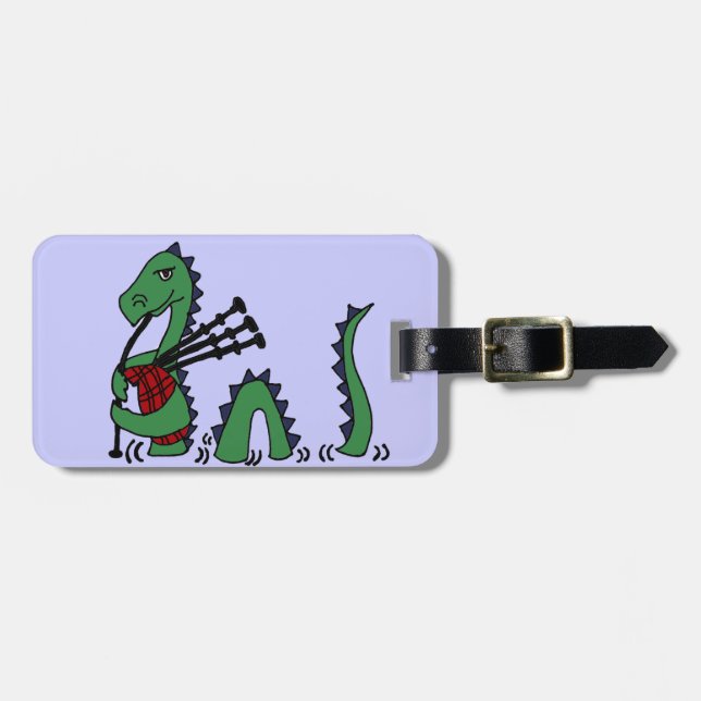 Funny Loch Ness Monster Playing Bagpipes Luggage Tag (Front Horizontal)