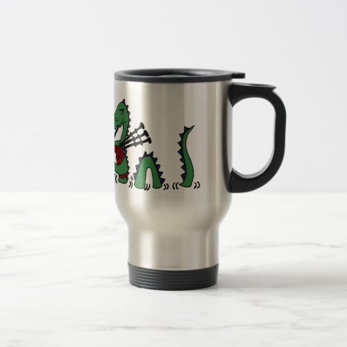 Funny Loch Ness Monster Playing Bagpipes Travel Mug