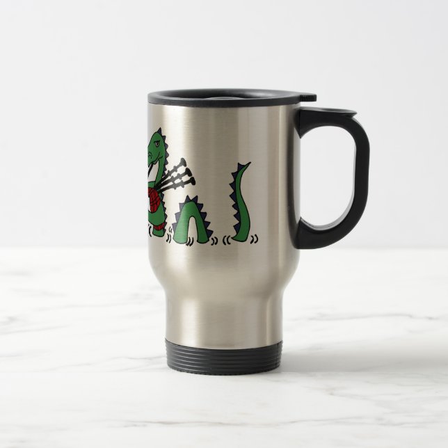 Funny Loch Ness Monster Playing Bagpipes Travel Mug (Right)