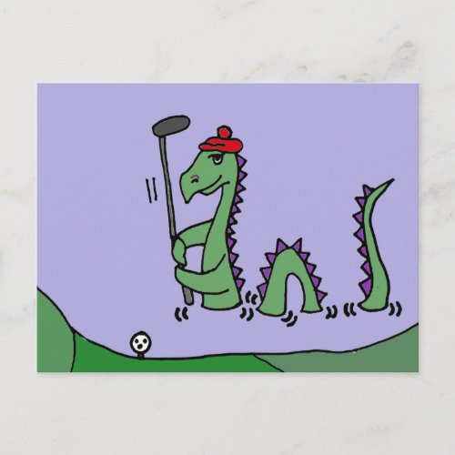 Funny Loch Ness Monster Playing Golf Postcard