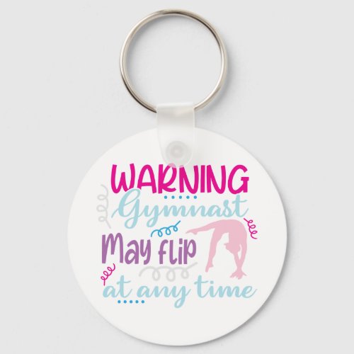 Funny logo gymnast girl pink blue might flip cute keychain