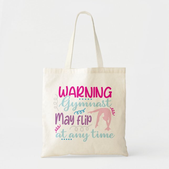 Funny logo gymnast girl pink blue might flip cute  tote bag (Front)