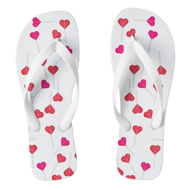 Funny Lolly Red Heart | Lollipop Pattern  Flip Flops (Footbed)
