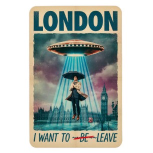 Funny London Alien Abduction Retro Sci-Fi Poster Magnet