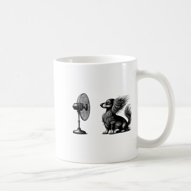 Funny Long Haired Dachshund Dog With Fan Doxie Wie Coffee Mug (Right)