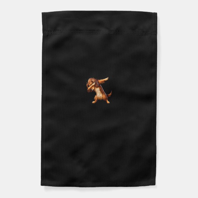 Funny Long Haired Dachshund Doxie Dabbing Dog Men  Garden Flag (Front)