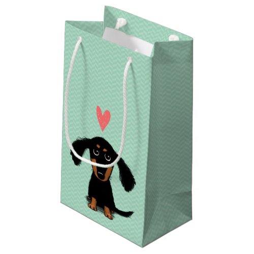 Funny Long Haired Dachshund Puppy with Heart Small Gift Bag