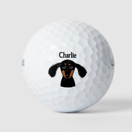 Funny Longhaired Dachshund Puppy Dog Custom Name Golf Balls