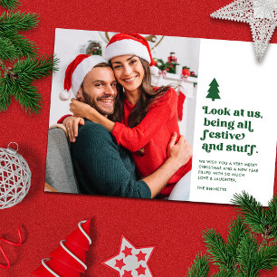 Funny Look at Us Christmas Photo Green Holiday Card
