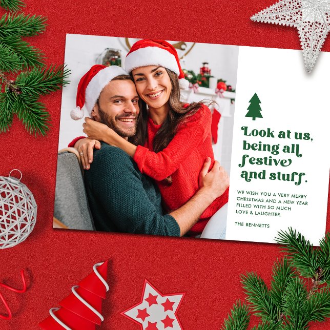 Funny Look at Us Christmas Photo | Green Holiday Card (Creator Uploaded)