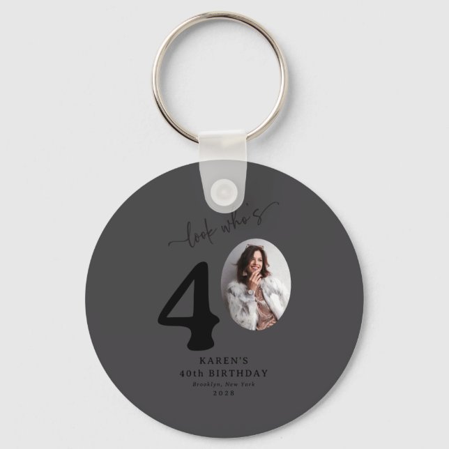 Funny Look Whos 40 Stylish 40th Birthday  Keychain (Front)
