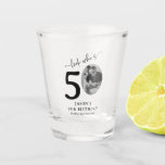 Funny 'Look Who's 50' Stylish 50th Birthday Shot Glass<br><div class="desc">Cheers to thirty years! Raise a glass with our Look Who's Milestone shot glasses, customized with a photo of the birthday man or woman as the '0' in their age. Complete with elegant calligraphy and personal details like their name, age, location, and year, these 50th birthday shot glasses are the...</div>
