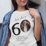 Funny 'Look Who's 60' Stylish 60th Birthday T-Shirt<br><div class="desc">Make a statement on your special day with our 'Look who's 60' Birthday T-Shirt. Perfect for the birthday star or their party guests, this fun and personalized piece is a must-have for any celebration. Adorned with elegant calligraphy, their name, portrait as a part of the '60', location, and year, this...</div>