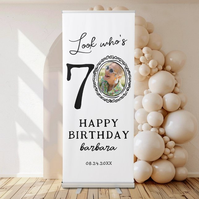 Funny Look Who's 70 Photo 70th Birthday Party Retractable Banner (Creator Uploaded)