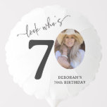 Funny 'Look Who's 70' Stylish 70th Birthday Balloon<br><div class="desc">Are you ready to make your 70th birthday unforgettable? Our Look Who's Milestone Custom Photo Balloons will elevate your celebration in the most unique way! Instead of the usual 'Look who's 70' slogan, we'll replace the zero with a photo of the birthday star's face. Add their name and you're all...</div>