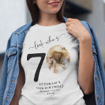 Funny 'Look Who's 70' Stylish 70th Birthday T-Shirt<br><div class="desc">Make a statement on your special day with our 'Look who's 70' Birthday T-Shirt. Perfect for the birthday star or their party guests, this fun and personalized piece is a must-have for any celebration. Adorned with elegant calligraphy, their name, portrait as a part of the '70', location, and year, this...</div>