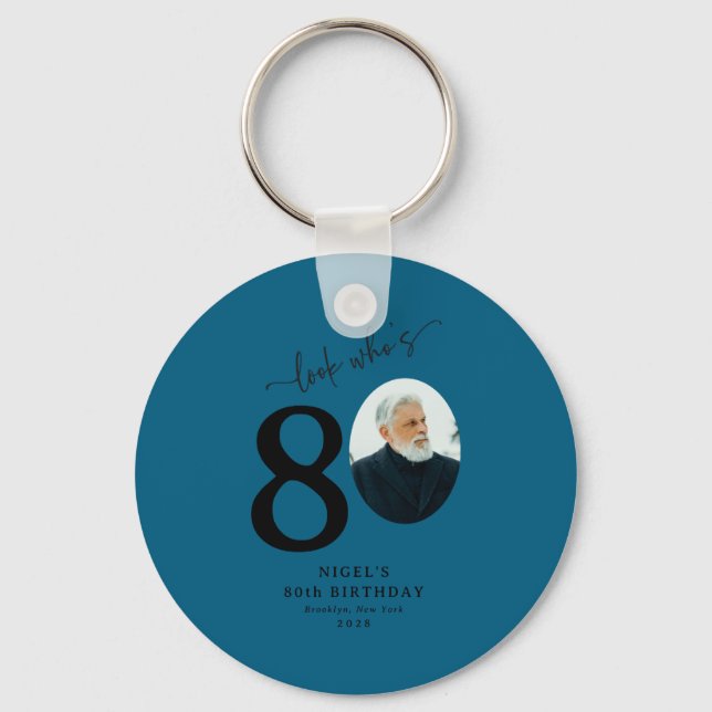 Funny Look Whos 80 Stylish 80th Birthday  Keychain (Front)