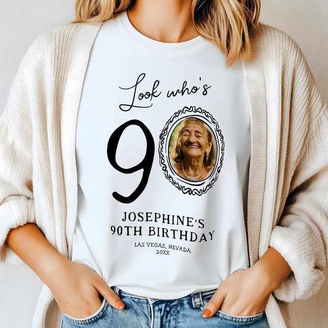 Funny Look Who's Ninety Photo 90th Birthday Tri-Blend Shirt (Creator Uploaded)