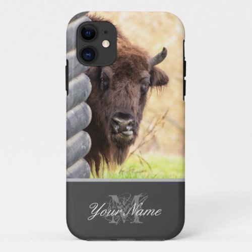 Funny looking bison sticking its tongue out iPhone 11 case