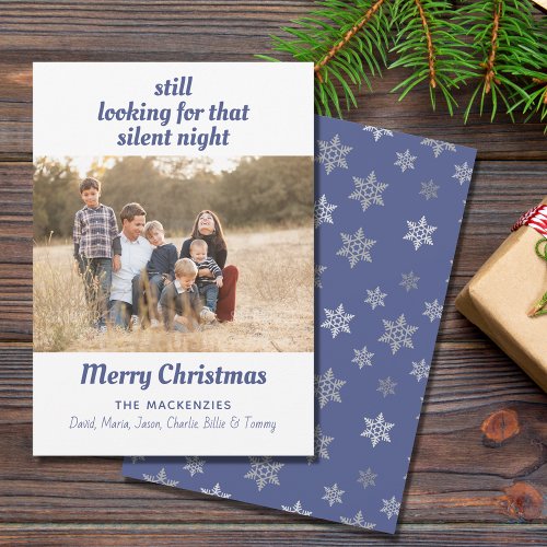 Funny Looking For Silent Night Blue Family Photo Holiday Card